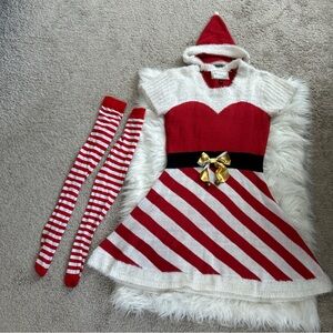 Festive Red and White Striped women’s Christmas Dress